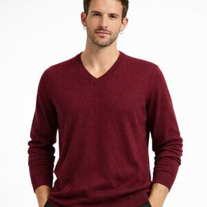 Club Room Men's Merino Wool Blend Red Plum V-Neck Sweater – Size M – NWT